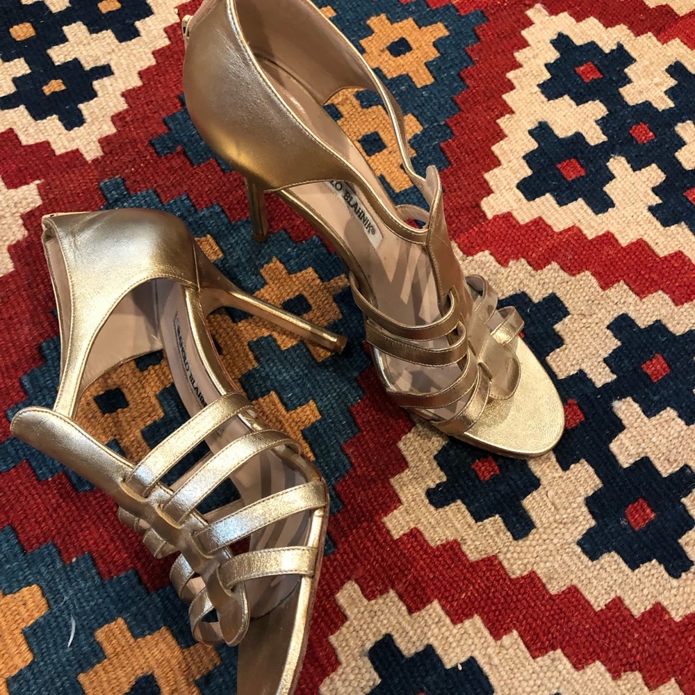 Manolo Blahnik gold high heels